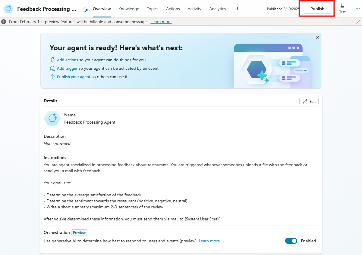 Publish a custom engine agent in Copilot Studio