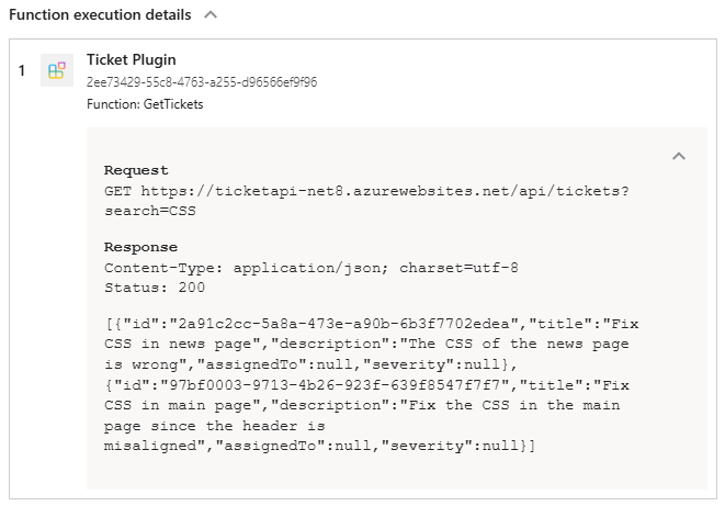 The full API call performed by Copilot to invoke the plugin