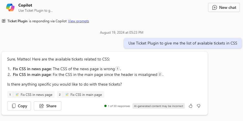 The plugin used in the context of Copilot for Microsoft 365