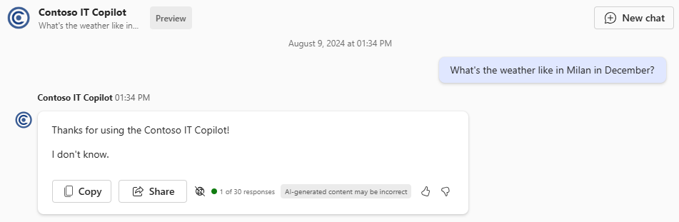The IT Copilot can’t answer questions about the weather